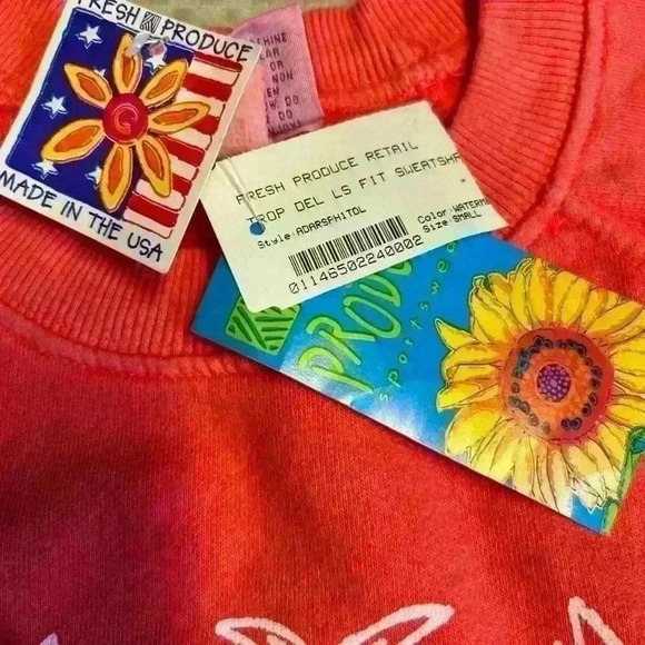 NWT Vintage Fresh Produce Sweatshirt Long Sleeve Graphic orange Tropical S - Picture 9 of 10